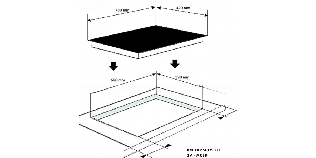 Kích thước của Bếp từ đôi Sevilla SV-MR88