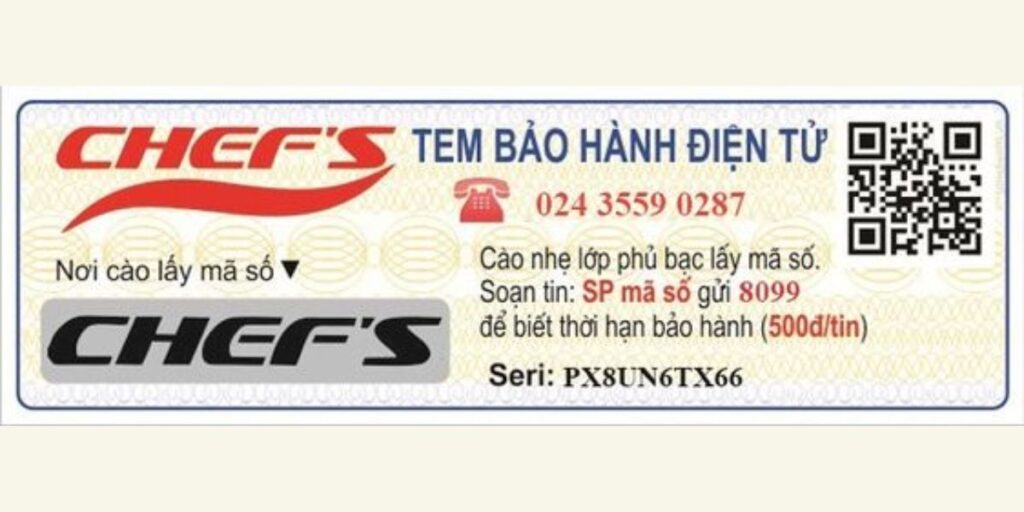 Tem bảo hành điện tử của bếp từ Chef's