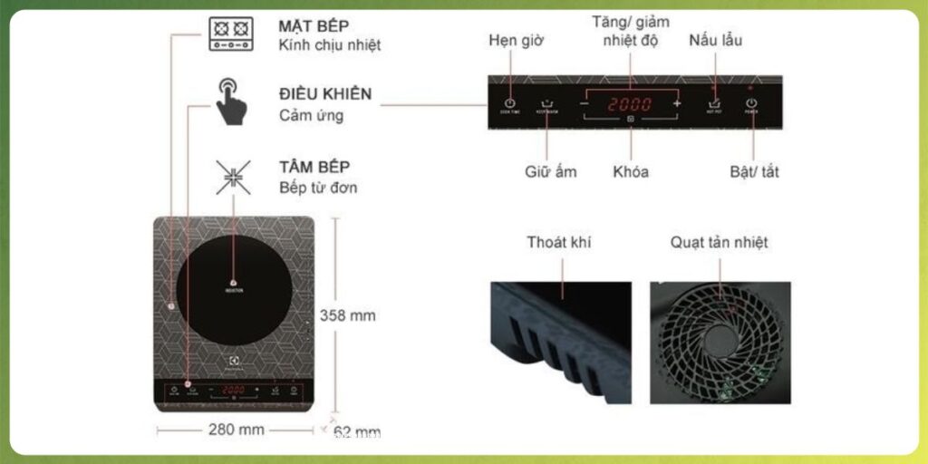 Tính năng hẹn giờ cùng nhiều tính năng khác của bếp từ Electrolux