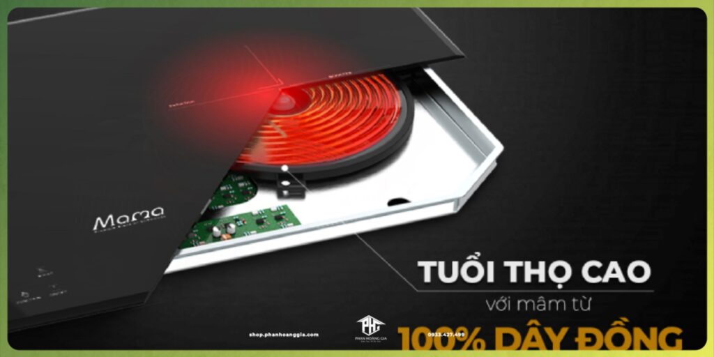 Mâm từ bếp hồng ngoại 100% bằng dây đồng đảm bảo tuổi thọ cho bếp